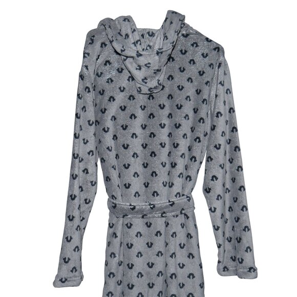 True Religion Men's Plush Robe Pockets Charcoal Monogram Christmas Gift Him NWT - Picture 4 of 11